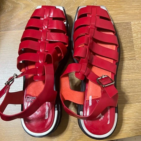 NEW Jeffrey Campbelll Lafayette platform fisherman Red sandals shoes size 7 - Picture 3 of 10